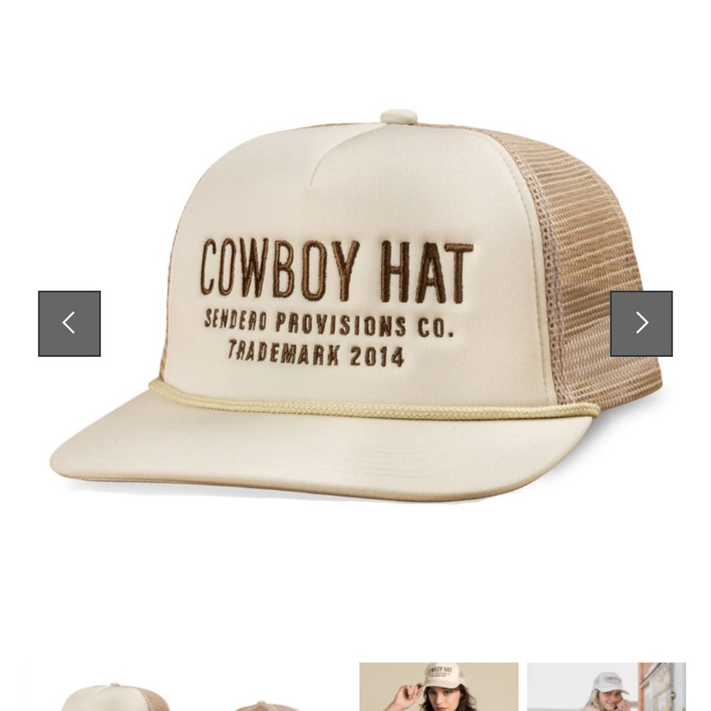 Cowboy Hat Embroidered Trucker Cap - Cream/Tan